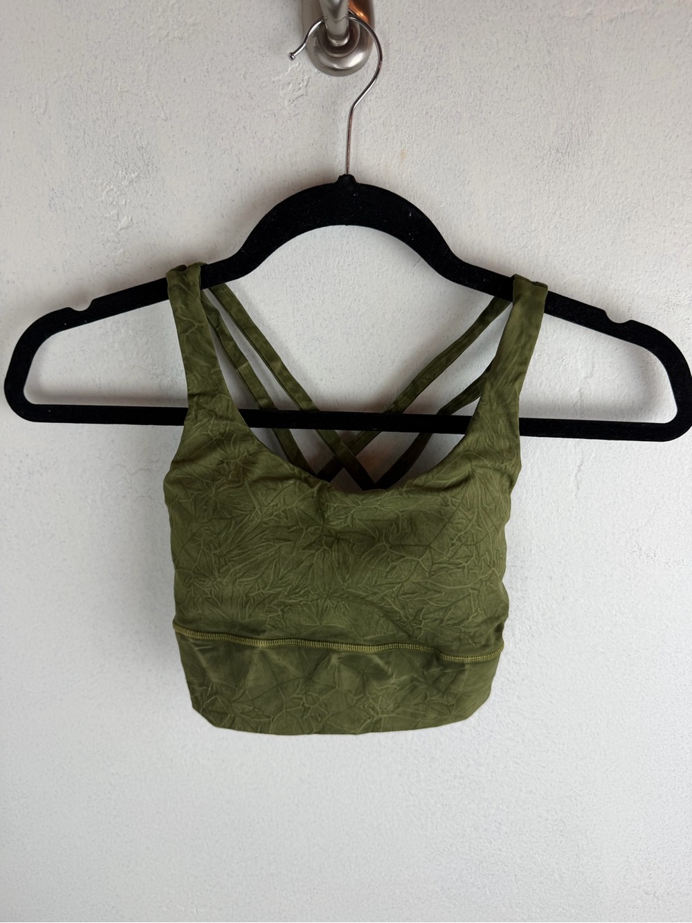 Lululemon Energy Long Line Sports Bra botanical embossed pattern Olive Green hue